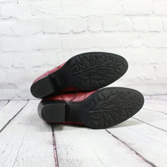 EARTH Red Leather Side Zip Heeled Ankle Booties Size 7.5 - Picture 9 of 9